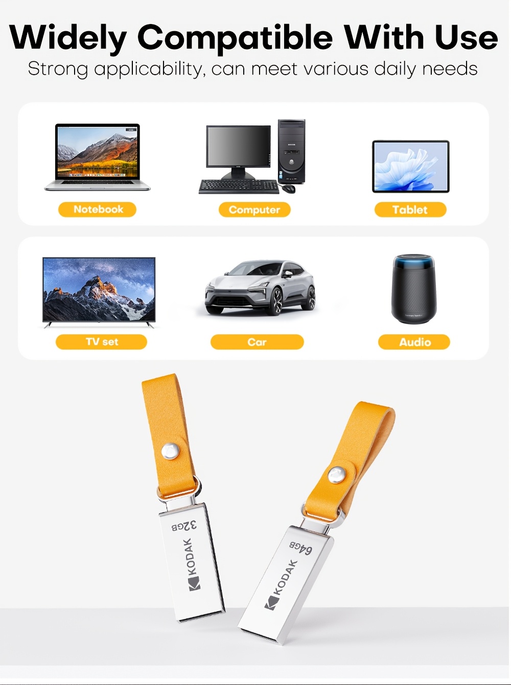 kodak k122 метална серија за носење usb флеш драјв 32gb 64gb 128gb - пренослив usb 2.0 флеш драјв со јамка за клучеви за работа патување лаптоп pc автомобил аудио, компактен метален мемориски стик за секојдневно складирање на датотеки Детали за производот 4