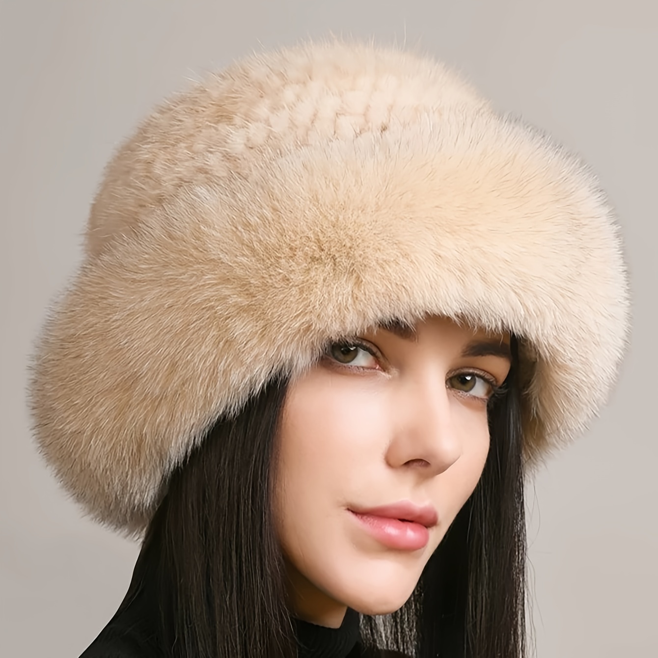 

Fluffy Warm Bucket Hats Fur Solid Basin Hats Classic Winter Cap For Women