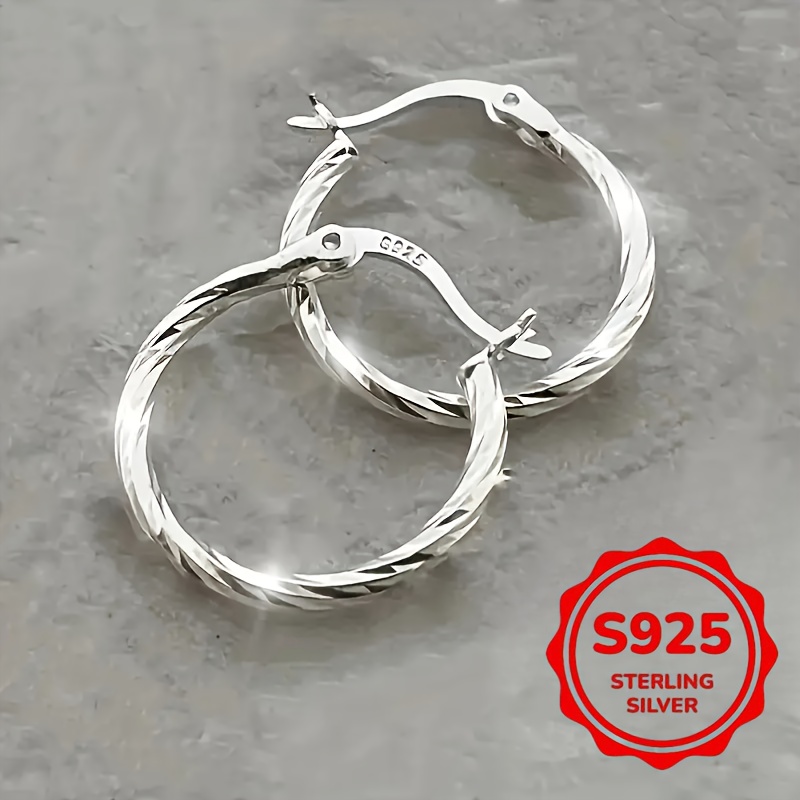 

925 Sterling Silvery Earrings, Minimalist Geometric Twist Round Earrings, Earrings Jewelry 2.2g/0.08oz Is A Christmas Surprise Gift