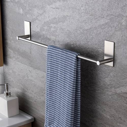 1pc Stainless Steel Towel Bar, Shower Towel Rack For Bathroom, Wall Mounted Towel Holder, Single Rod Towel Shelf, Bathroom Accessories