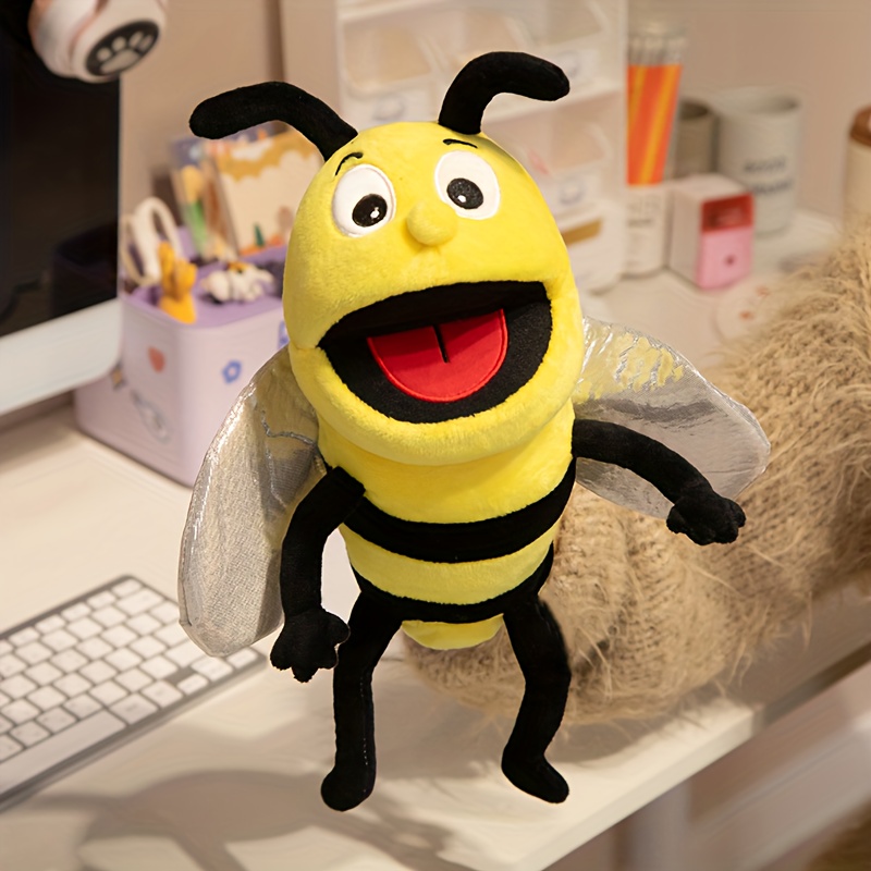 11.81in Hand Puppet Realistic Plush Puppet Insect Animal Puppets Insect Stuffed Animal Hand Puppet With Moveable Mouth Soft Stuffed Bee Puppet Story Toy Puppets Role Game