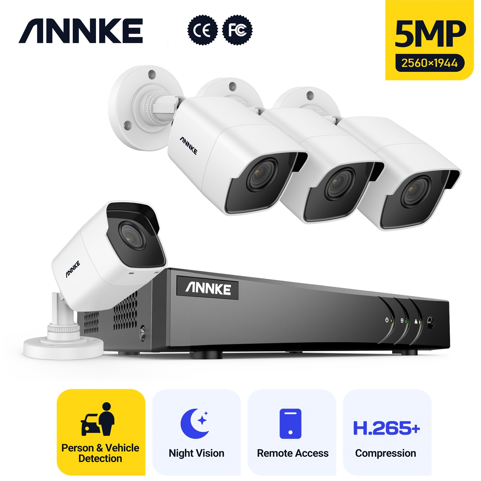 Image of Annke 5mp Camera System With Ai Human/vehicle Detection, 8ch H.265+ Dvr Recorder With 4x 5mp (2560tvl) Wired Cctv Cameras, 100ft Night Vision With & Wdr