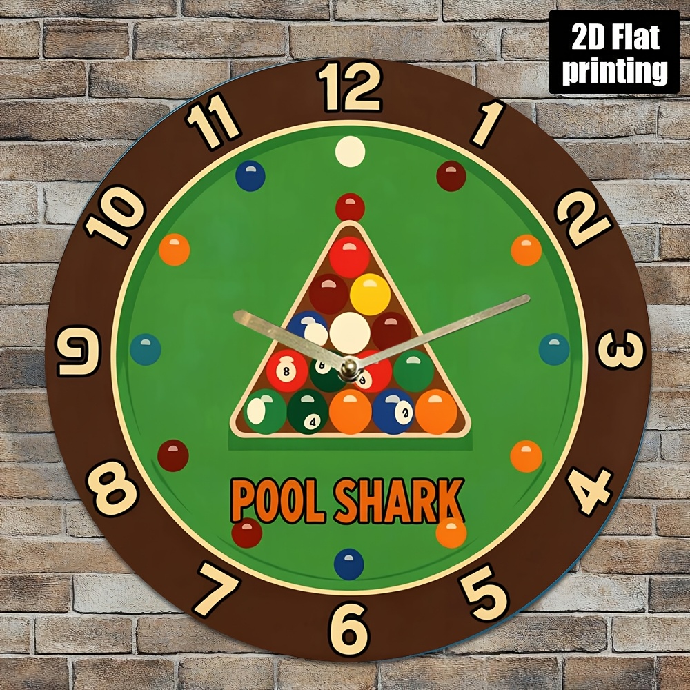 TEMU 1pc, 8-inch Round Pool Shark Acrylic Wall Clock, Silent Quartz Movement, Non-illuminated, Battery Powered (aa Not Included), For Game Rooms And