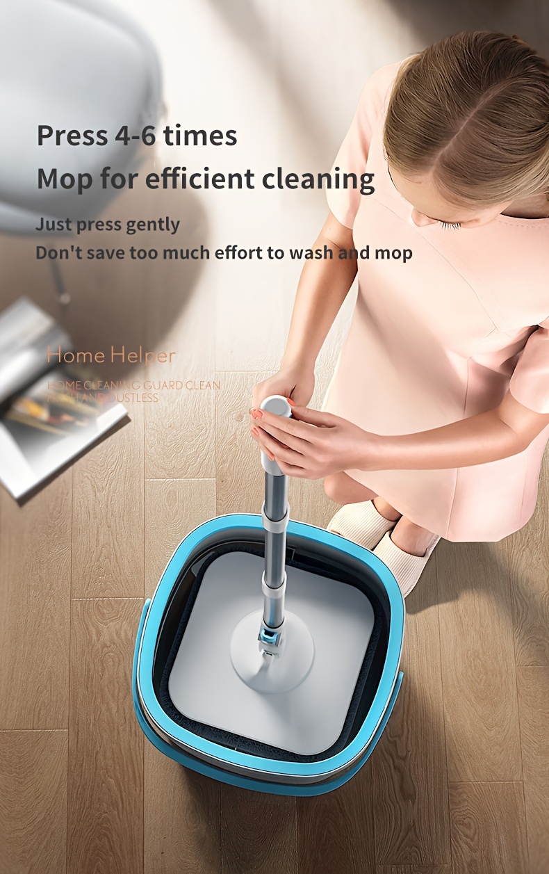 1 set household rotating mop and bucket set household rotating mop hands free washing dust mop dry and wet use very suitable for home kitchen bathroom floor cleaning supplies cleaning tools back to school supplies details 2