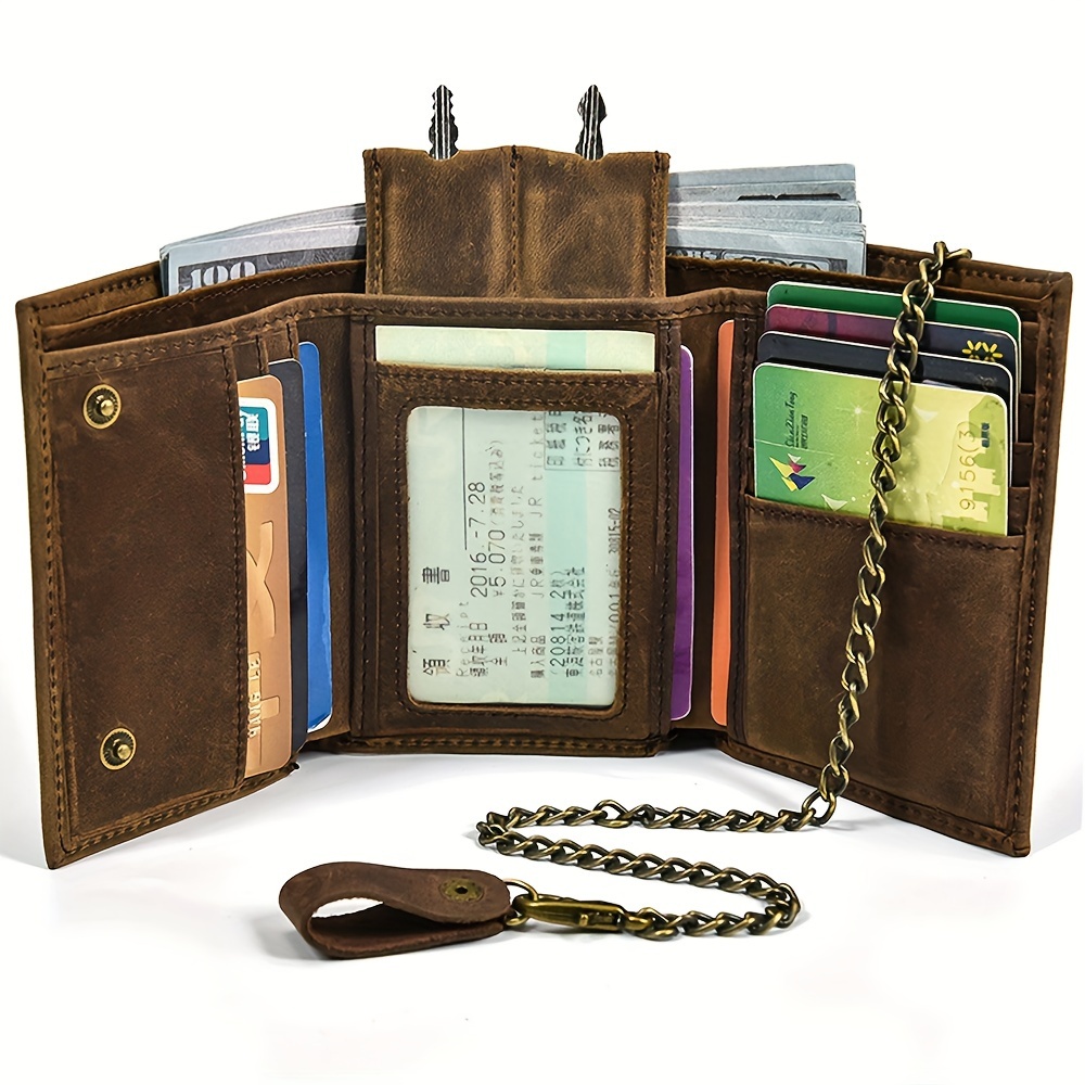 TEMU Mens Vintage Leather Wallet Leather Wallet Chain Wallet With Card Holder Biker