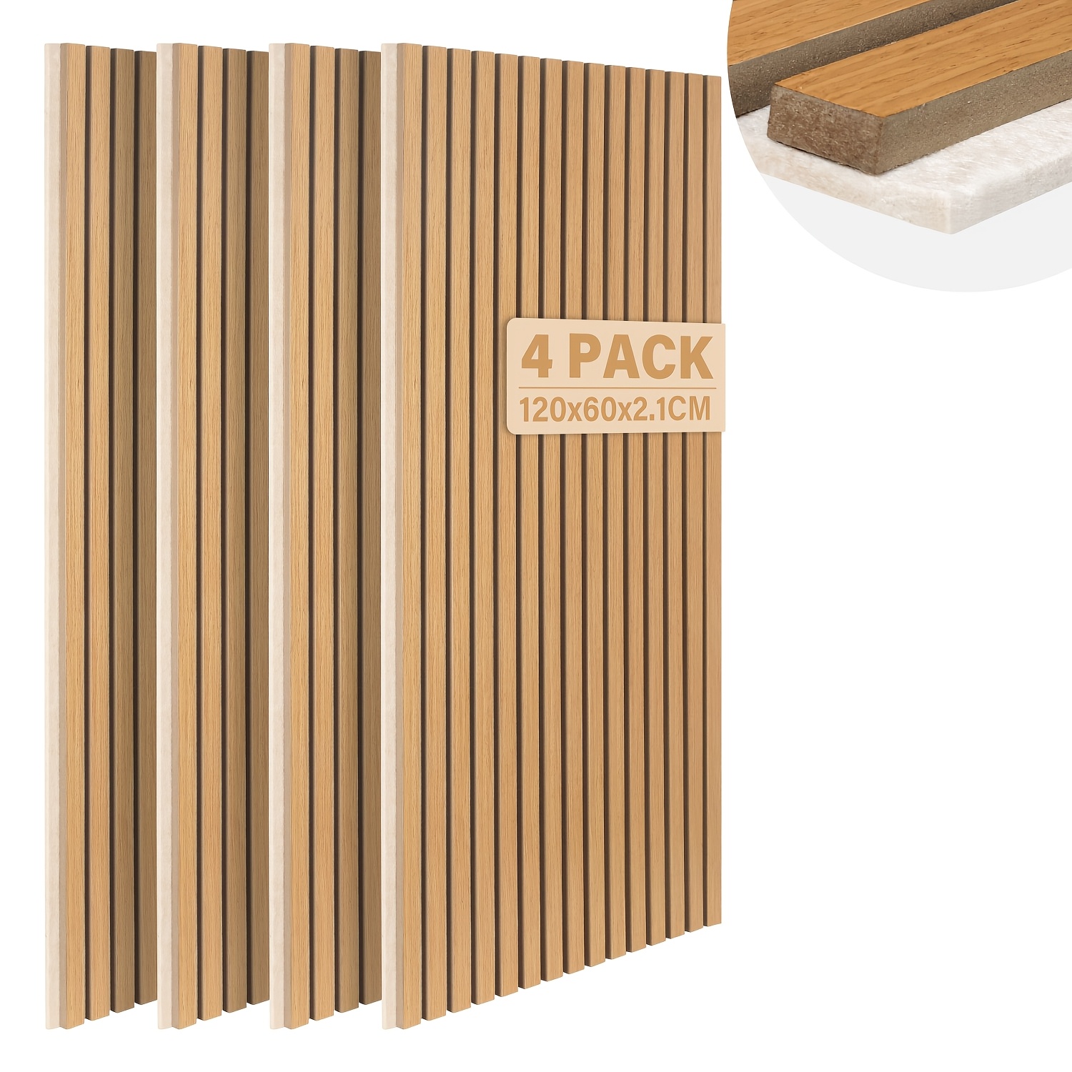 Sound-absorbing Panel 120 X 60cm Oak Veneer With Light Beige Felt | 3d Striped Structure, Optimizes Indoor , Uv Resistant, Suitable For Bedrooms, Studies, And Game Rooms