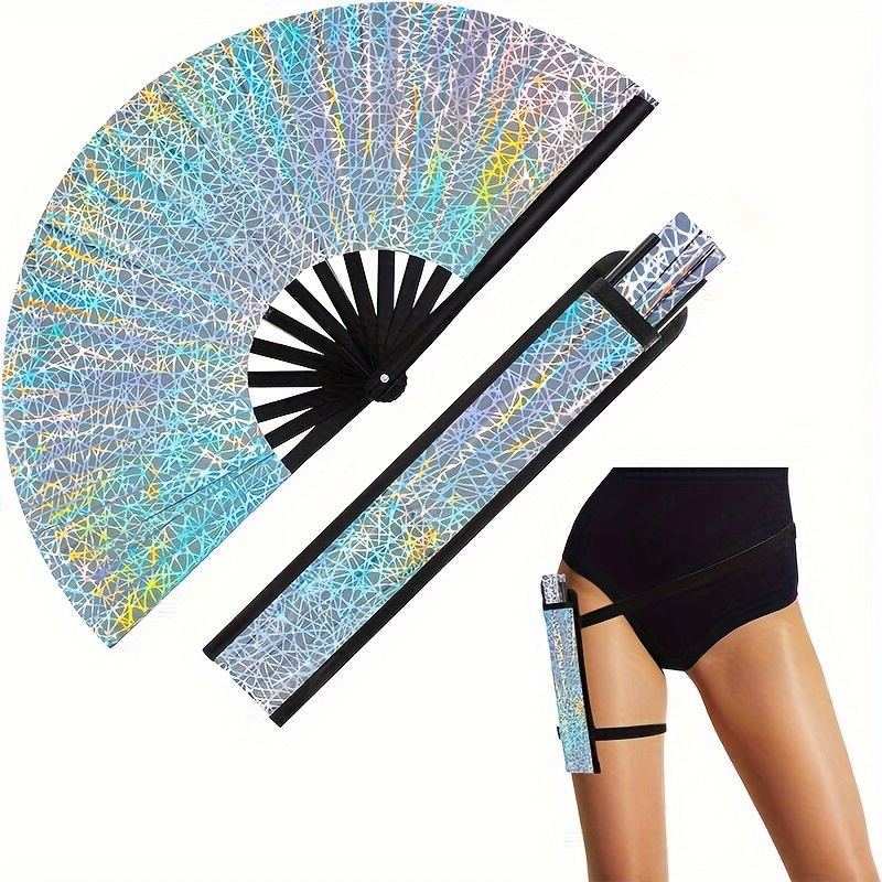 

Sparkling Glitter Folding Handheld Fan With Holster - Raves, Festivals, Halloween & More - Design