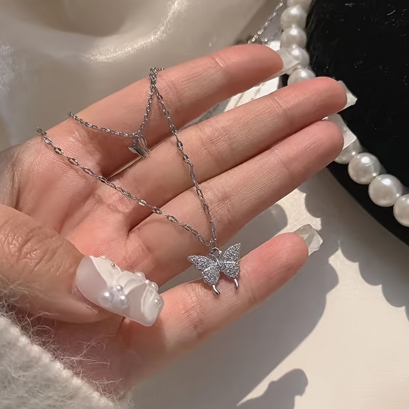 Women's Pendant Necklace & Butterfly Double Layering Set for Holidays