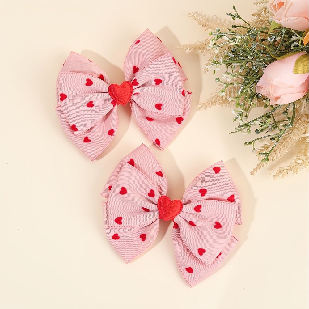 

2pcs Heart Bow Hair Clips For Girls Fully Covered Bow Hair Accessories For Date Bow Clips For Gifts Handmade Bow Hair Clips For Valentine's Day, Galentines Day Gifts