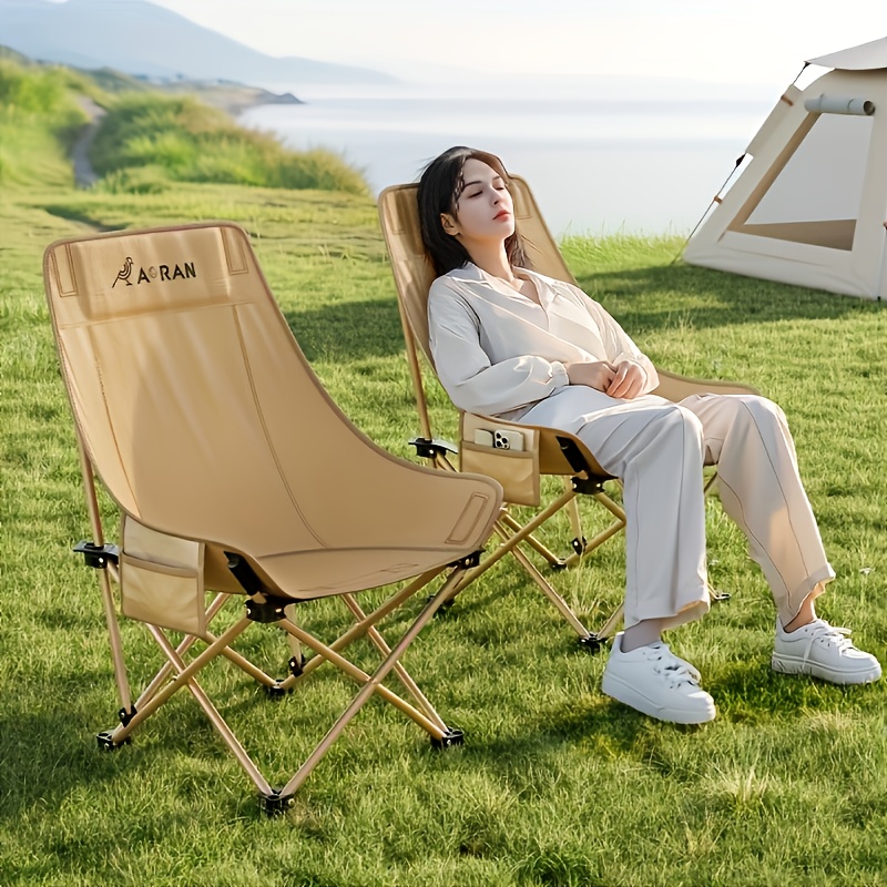 2 High-backed Moon Chairs Come with A Storage Bag for Easy Folding And Storage - Durable Iron Alloy, Suitable for Courtyards, Outdoor Leisure, Camping And Fishing Beach Chairs