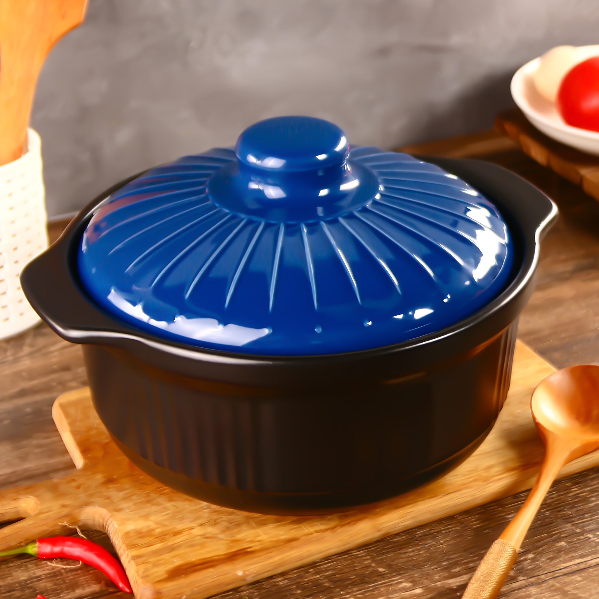 

[1-pack] 115oz/3400ml Ceramic Casserole Stew Pot, Blue Embossed Pattern Ceramic Casserole, High Temperature Resistant And Heat Resistant, Perfect For Kitchen Open Fire Gas, Soup, And Steaming