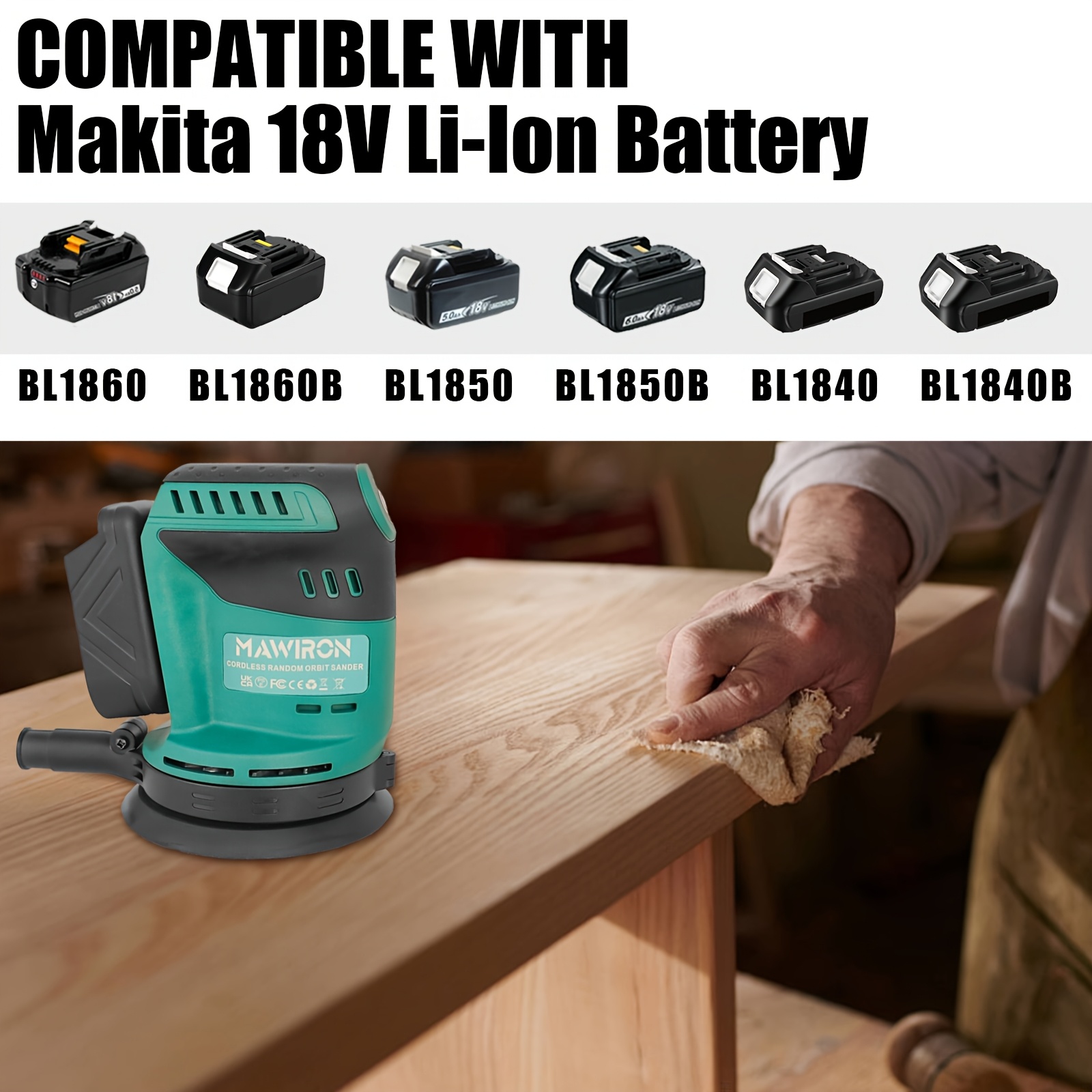 Draadloze willekeurige orbit schuurmachine met 2X batterijen en oplader,