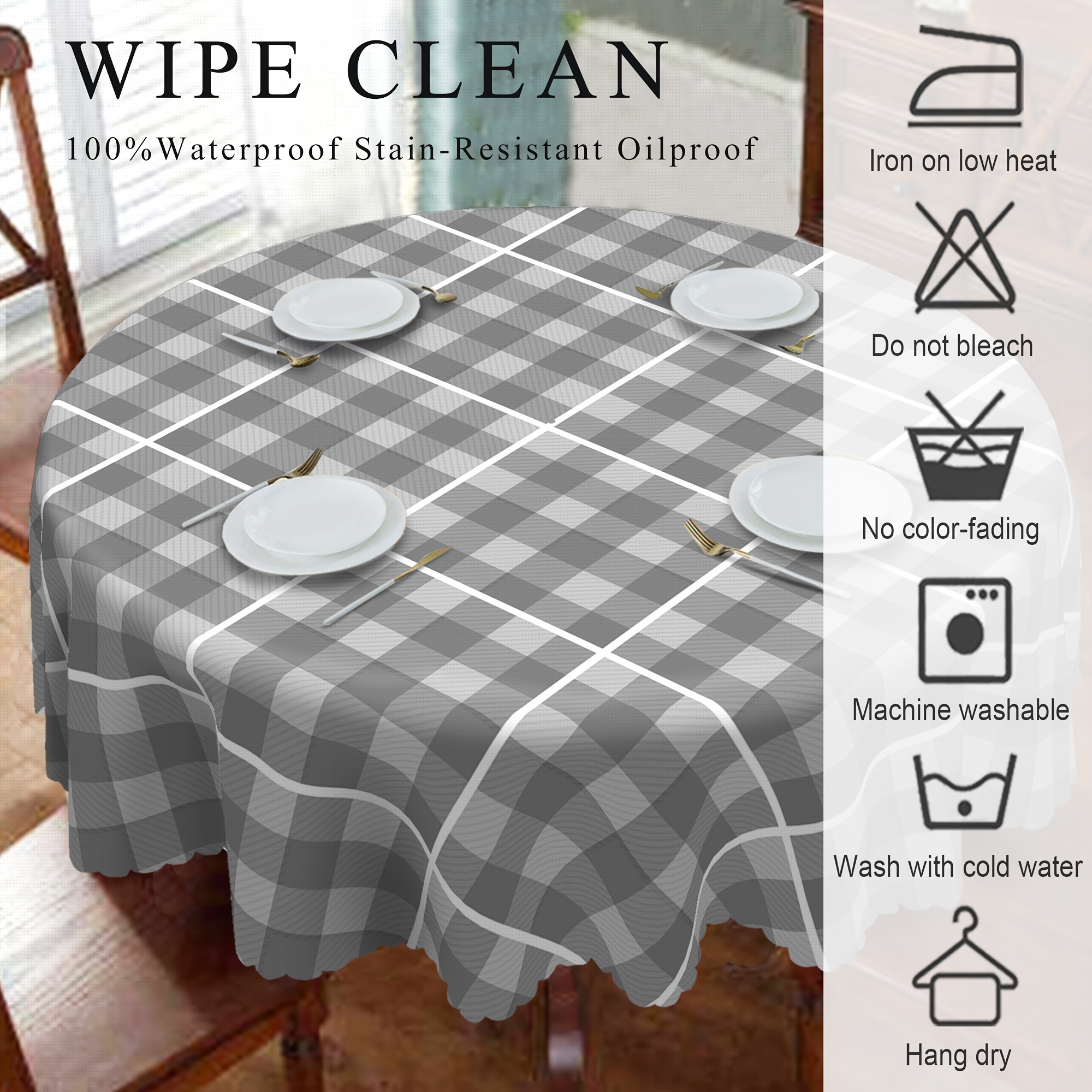 Gingham Table Cloth Woven Polyester Stain resistant Table Temu