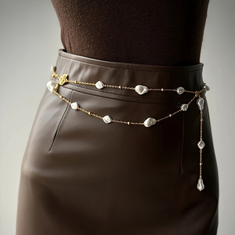 E-shop Eine modische Taillenkette aus Kunstperlen, elegant und vielseitig, goldene Kette Taillenkette Schmuck A65