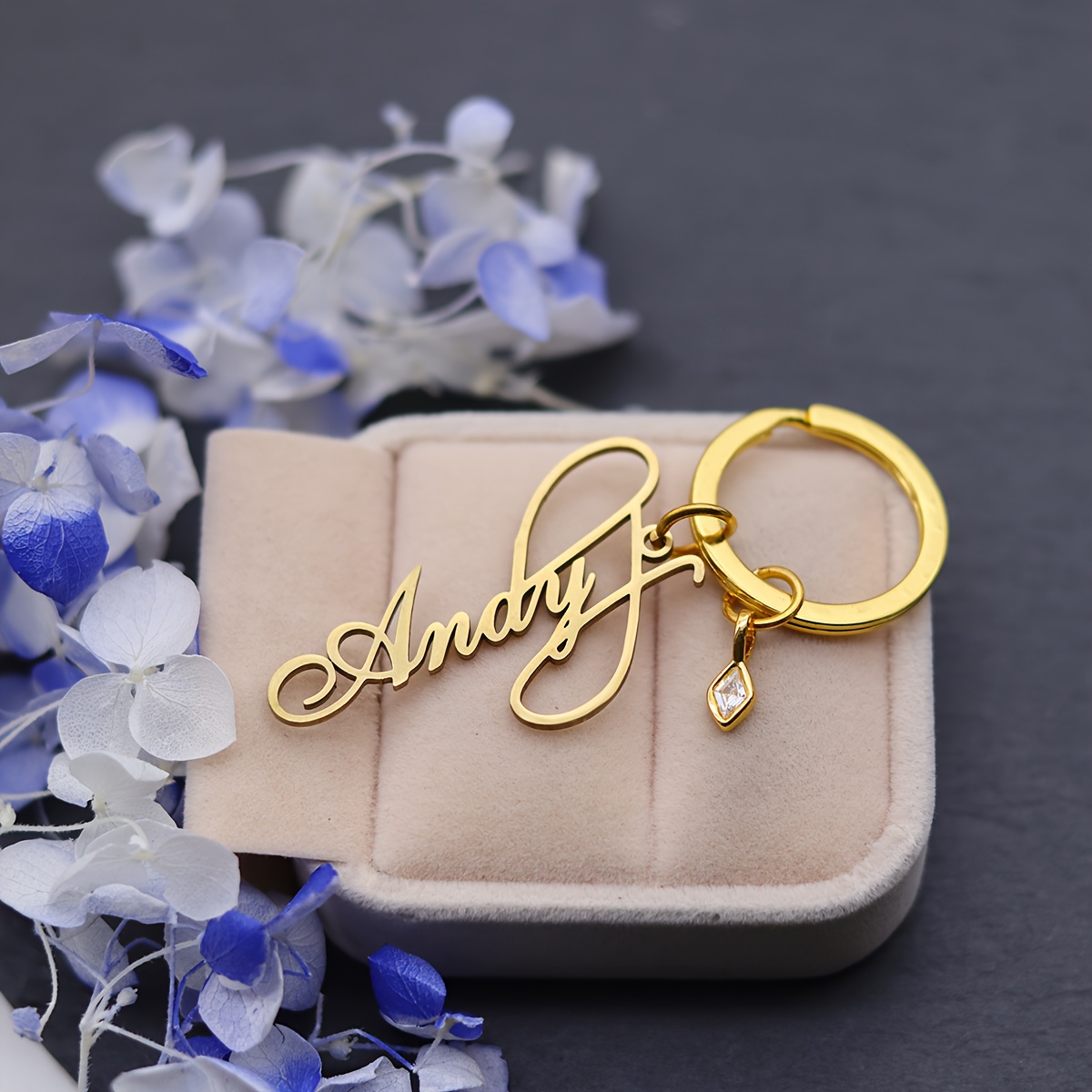 TEMU 1pc Custom Name Tag Keychain, Personalized Customized Birthstone A-z Letters Keyring, Stainless Steel Nameplate Key Chain For Women Men Birthday
