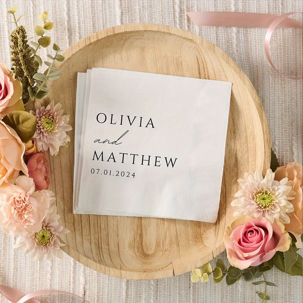 TEMU 50pcs Custom Napkins Personalized Napkins Wedding Letter Logo Paper Printed Cocktail Custom Napkins Personalized Wedding Decoration Event