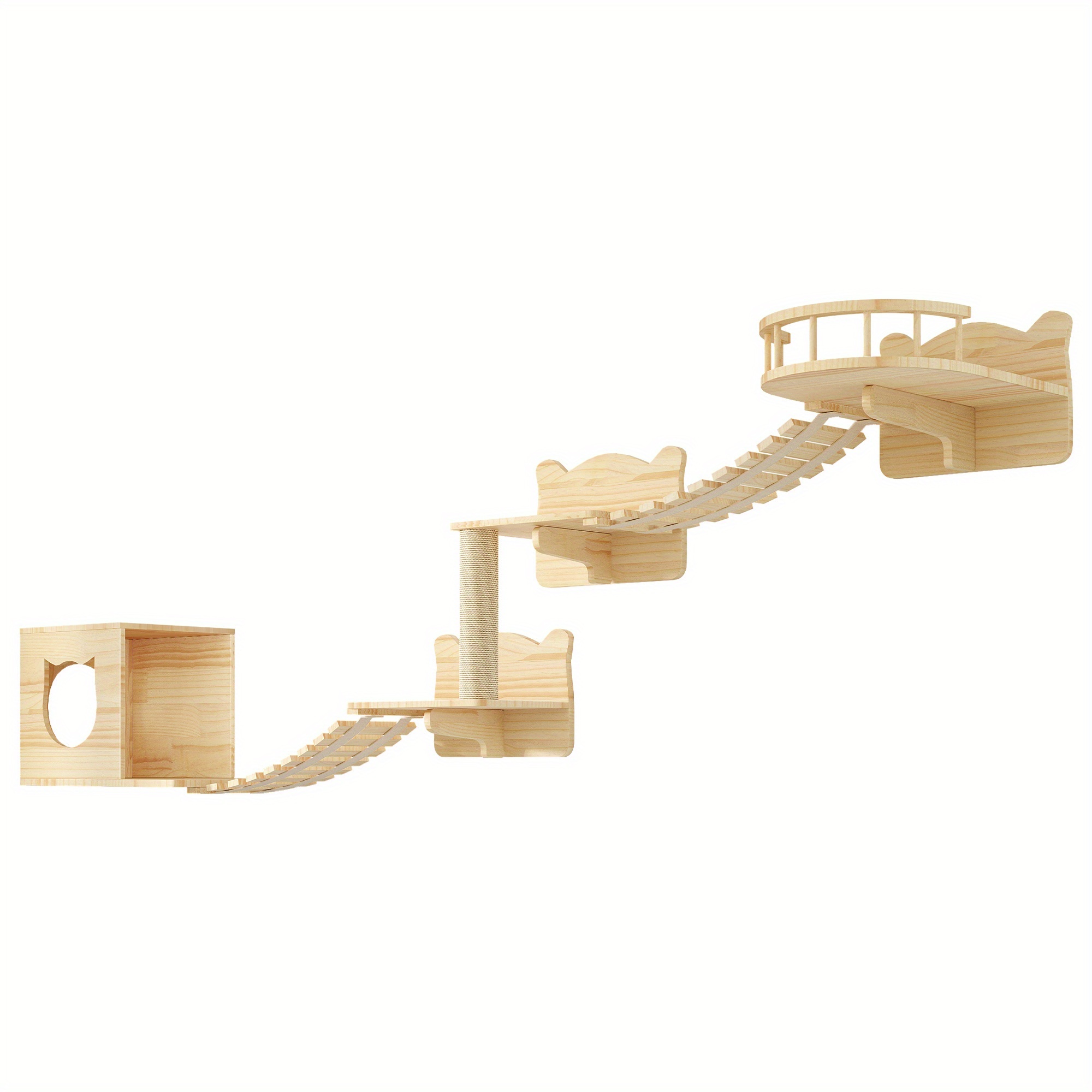 TEMU 9pcs Wall-mounted Cat Tree Set With Condo, Scratching Posts, And Jumping Platforms - Natural Radiated Furniture For Cats
