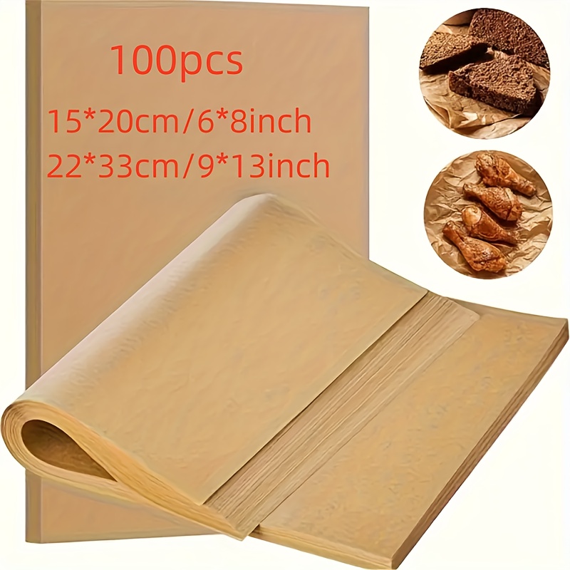 

100pcs Unbleached Parchment Paper Sheets, Pre-cut Baking Paper For Baking, Cooking, Grilling, Frying & Steaming - Kitchen Tool Accessory For Home Kitchen Use