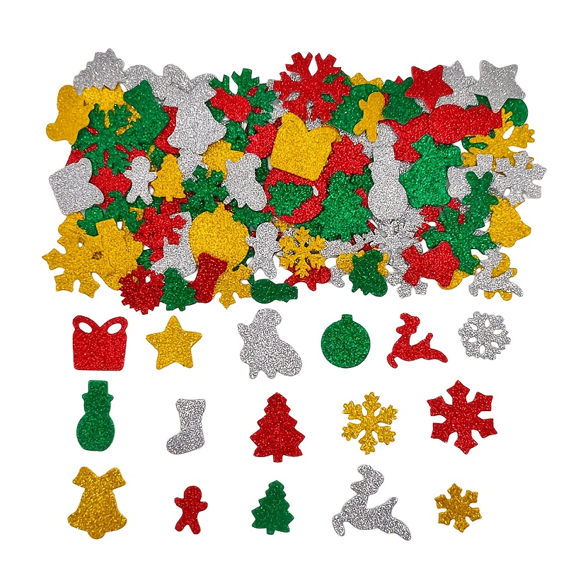 TEMU 80 pz Decalcomanie Autoadesive Natalizie Glitterate in EVA, Toppe Decorative per le Feste per Parete, Scatola Regalo, e Decorazione Festa