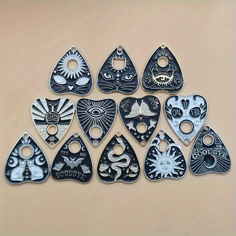 

12pcs Gothic Sun, Moon, Cat, Bat Enamel Alloy Pendants, Diy Craft Jewelry Making Supplies For Earrings & Necklaces