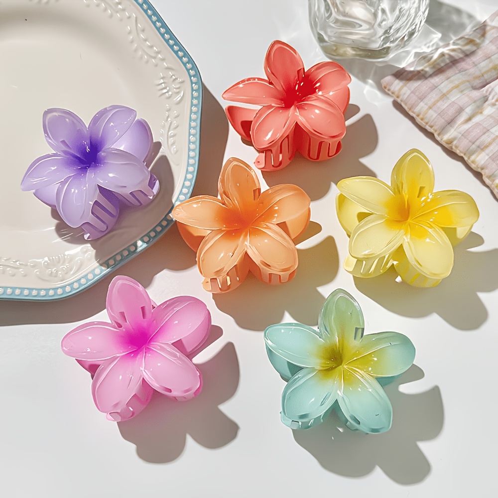 6pcs Random Color Frangipani Hair Additions, Beach Style