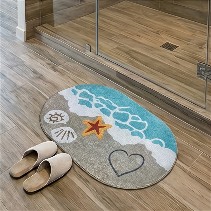 TEMU 1 alfombra de baño de felpa con diseño de mar y con corazones, estilo cachemira sintética. Antideslizante, absorbente y lavable a máquina, ideal