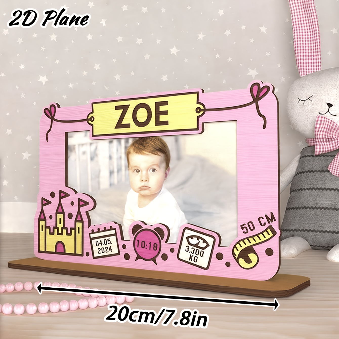 TEMU 1pc Personalized Photo Frame With Name/text/date - Wood Suitable For Decor, Birth Certificate Display, Birthday Party Decoration - Colorful