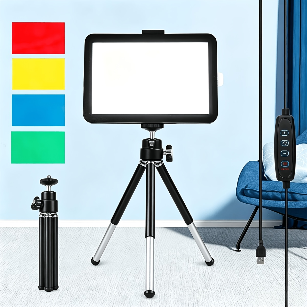 Image of Led Video Light With Adjustable Tripod Stand And Color Filters For Tabletop/low-angle, Video Conference Lighting/game Streaming/video Photography