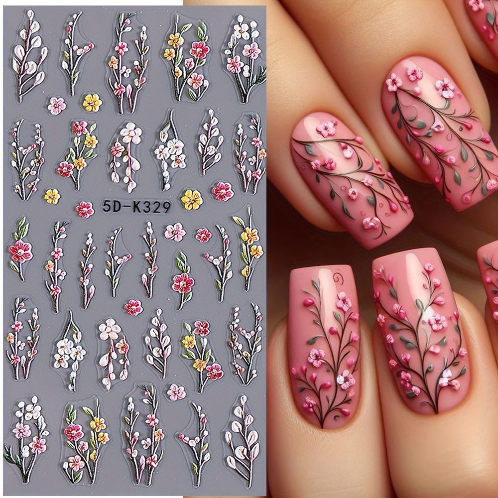 Yakomon 5D Blumen-Nagelaufkleber – Selbstklebend, 2 Bögen, Für Maniküre & Nail-Art