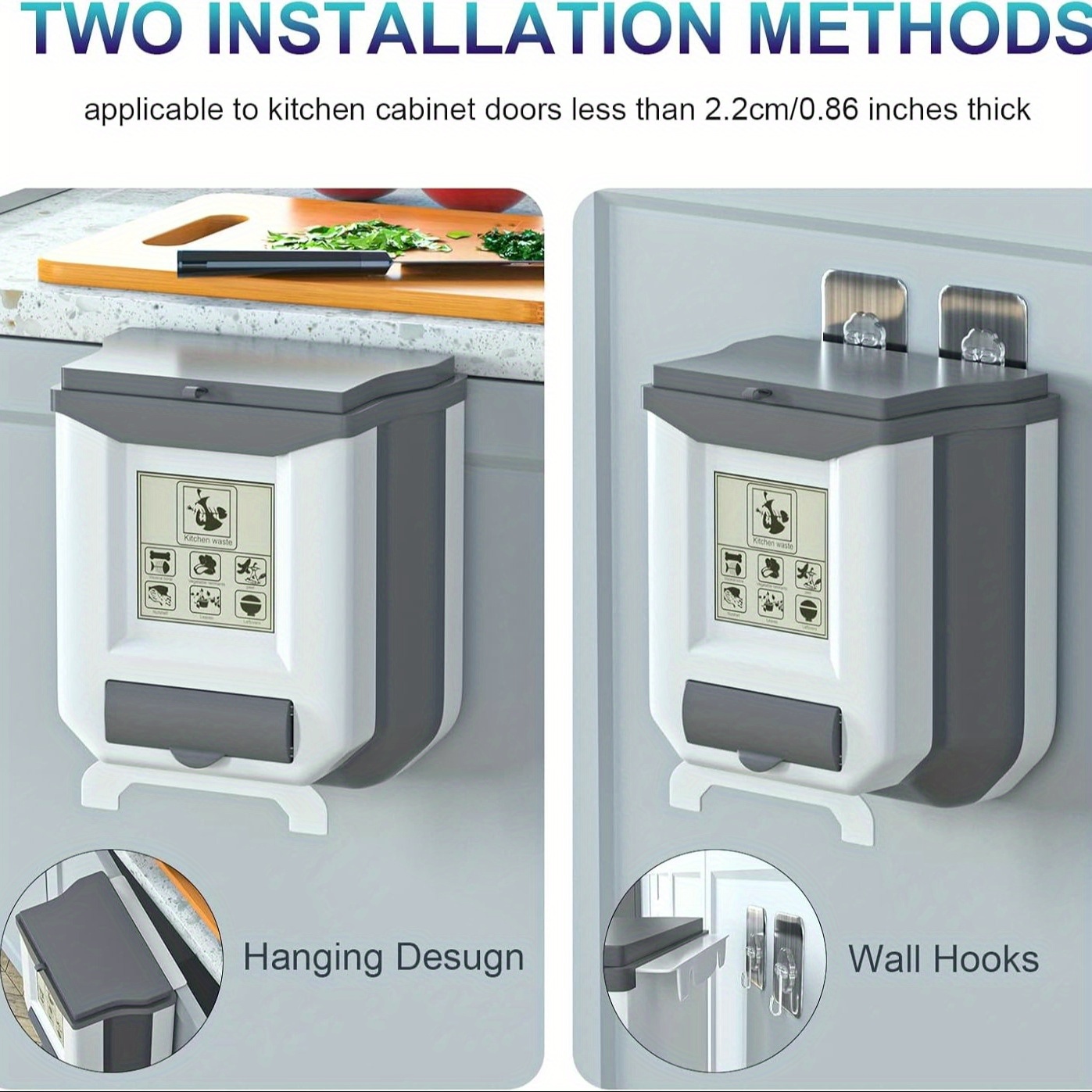 space saving new foldable wall mounted trash can does not a lid 10l large capacity suitable for kitchen bathroom bedroom and rv and other multi scenes white graywithout a lid Product details 6