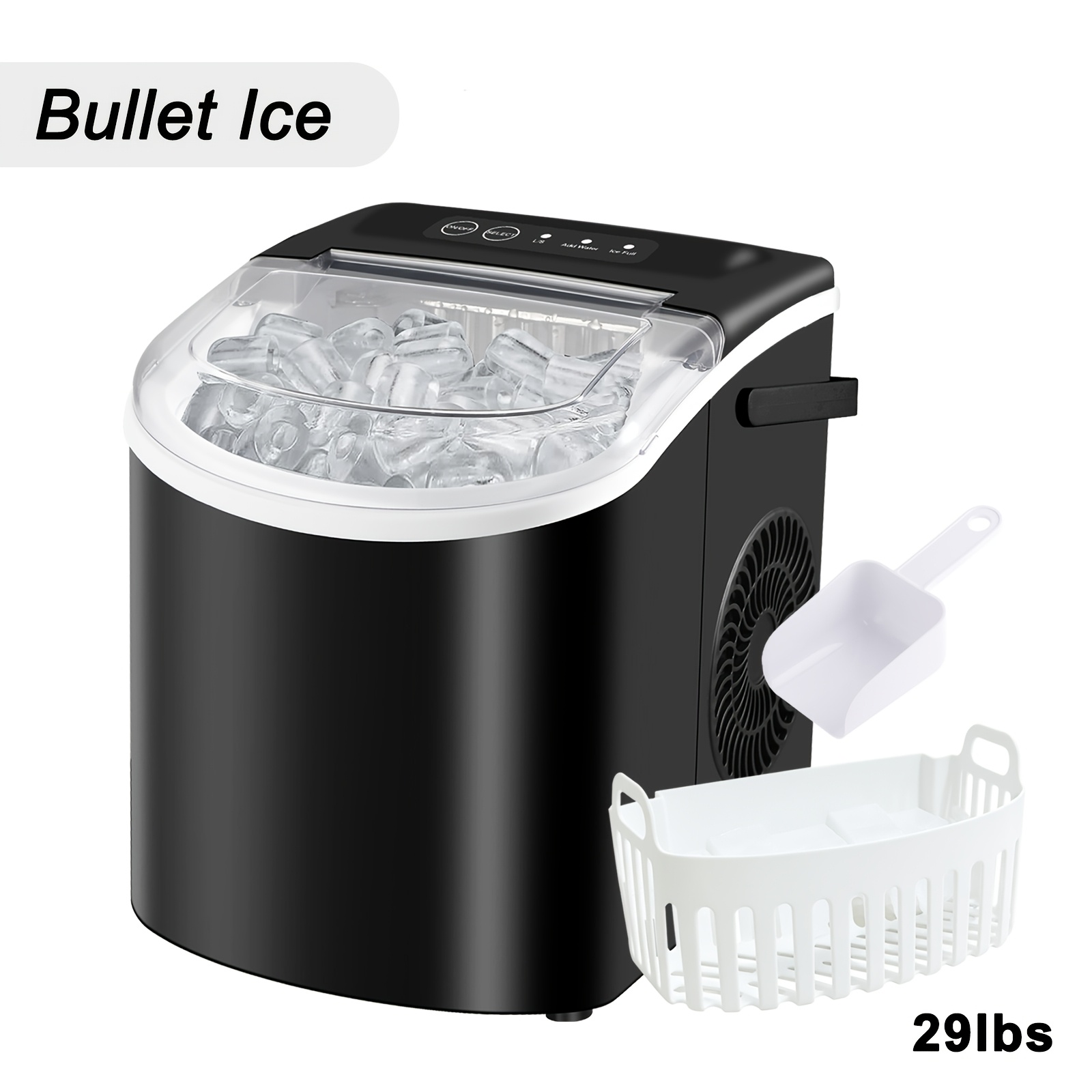 TEMU Countertop Ice Maker With Handle, Produces 29 Of Ice In 24 Hours, 9 Ice Cubes In . Portable Ice Maker Comes With A Basket And Ice Scoop