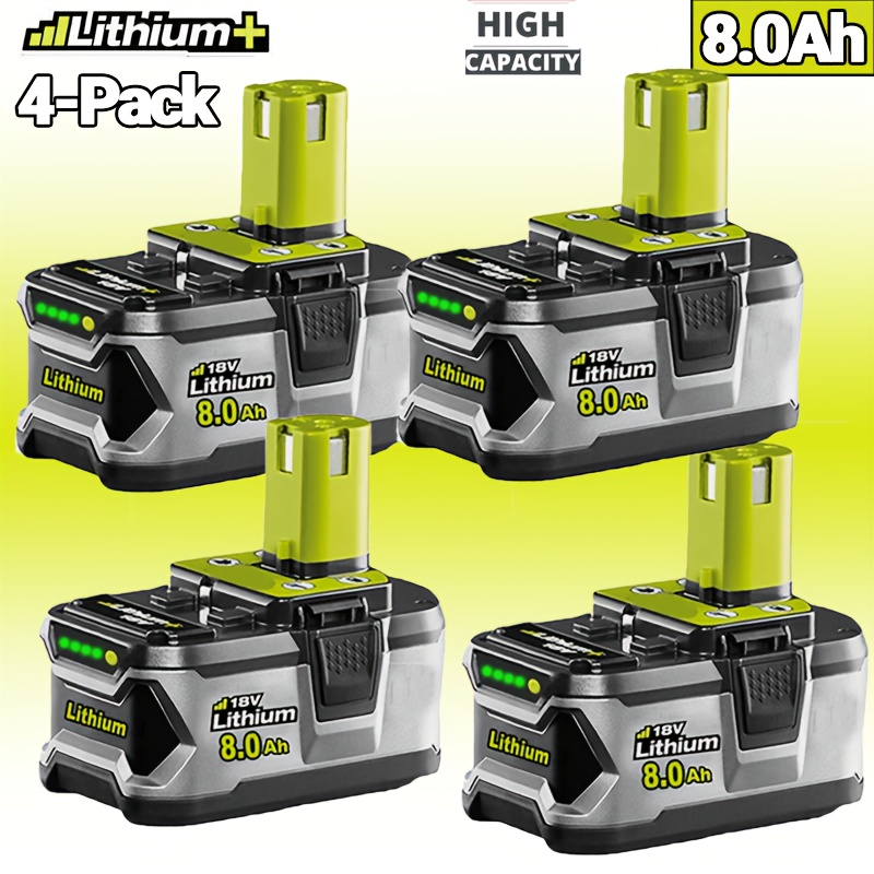 TEMU 4 Pack 18v 8000mah P108 Rbl1810 Battery Replacement For Ryobi 18v Battery, 18 Volt Lithium Batteries Compatible With P108 P104 P105 P107 P109