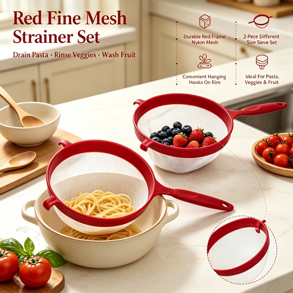 TEMU 2pcs Plastic Strainer Set, 6.5" & 7.5" With Extended Handle For Secure Pot & Bowl Resting