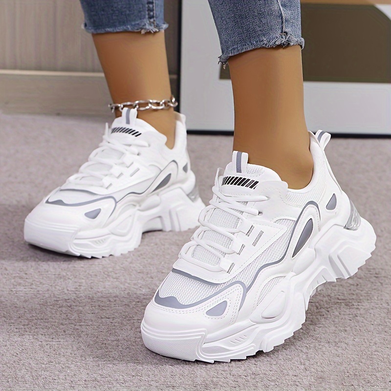 

Women's Breathable Mesh Chunky Sneakers - Non-slip, Reflective Casual Sneakers With Platform