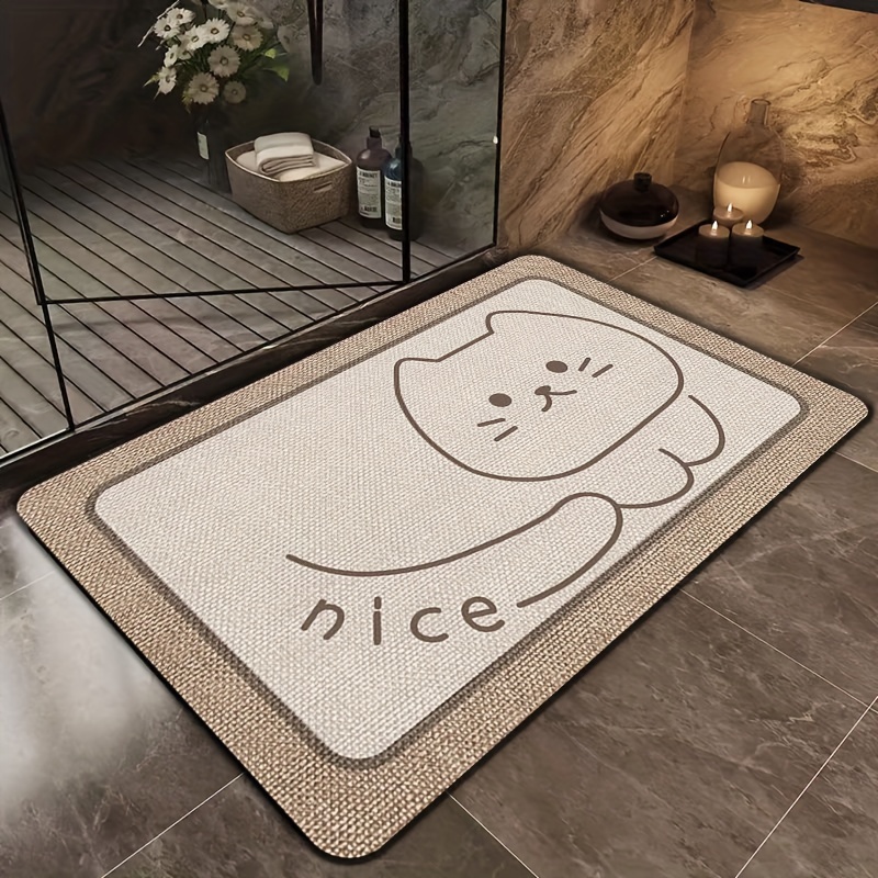 

Ultra-absorbent Mud Bath Mat With Cute Cat Design - Soft, Anti-slip & Dirt-resistant, Hemp Texture, Quick-dry Floor Rug For Bathroom, Hand Washable, Rectangular Shape, Bathroom Rug