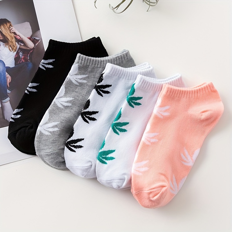 

5 Pairs Maple Leaf Socks, Street Style Breathable Low Cut Socks, Women's Stockings & Hosiery