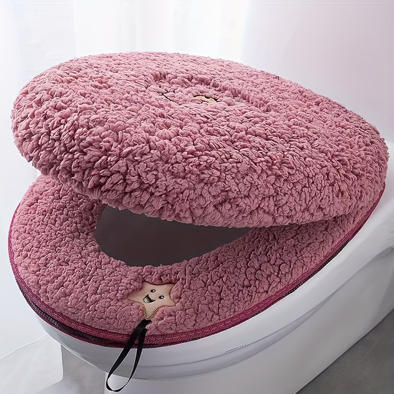2er-Set Teddy-Plüsch niedlicher Toilettendeckelbezug, Toilettensitzkissen, verdickte Haushalts-Toilettenmatte, Toilettensitzbezug, Toilettenringkissen, Toilettenauflage, Toilettendeckel, Geschenk für
