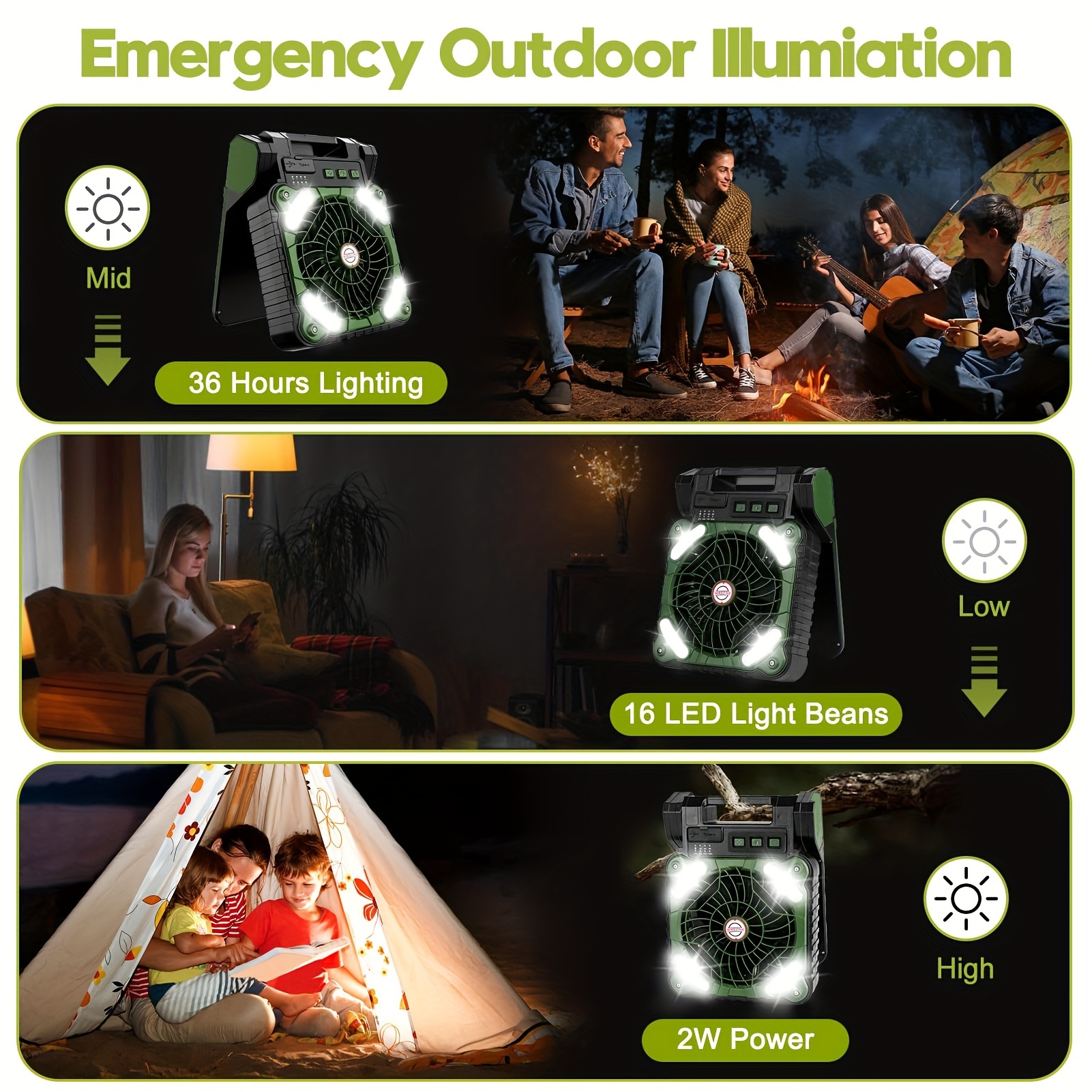 camping fan with led lanterns usb power portable outdoor tent fan static strong wind hook suitable for picnic barbecue fishing details 5