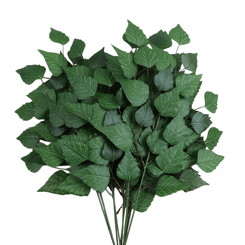 Image of A Set Of 9 Birch Leaves, Realistic And Maintenance-free, Suitable For Wedding Floral Arrangements, Corner Table Decorations, And Crafts, Evergreen Throughout The , Effortlessly Enhancing Of