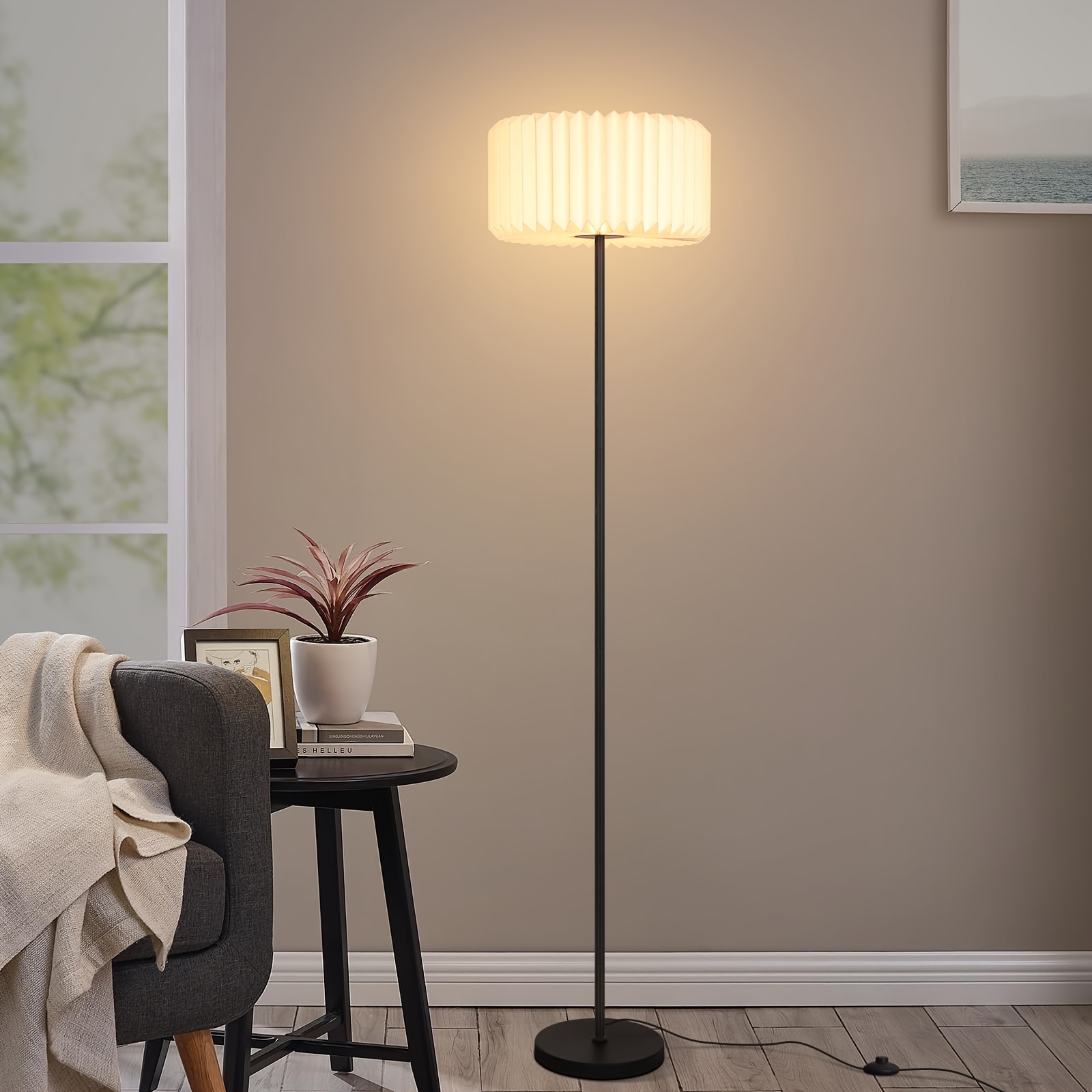 Image of Floor Lamp Lamp Living Room Floor Lamp - Lampshade Paper White Floor Lamp Living Room Lamp G9 Socket With Foot Switch Corner Floor Lamp Suitable For Bedroom Dining Room ( Not Included)