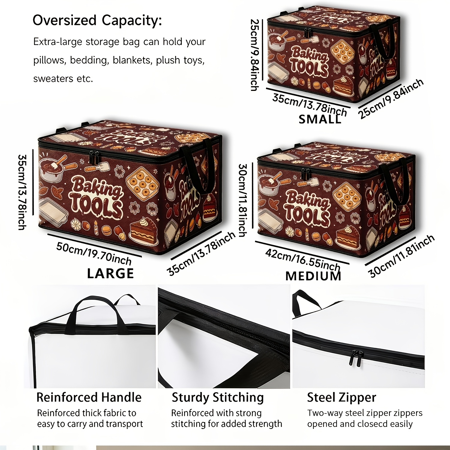 TEMU 1pc Baking Dessert Cartoon Print Zippered Fabric Tote Storage Box, Foldable For Storage, Can Hold Snacks, Kitchen Small Items, Household