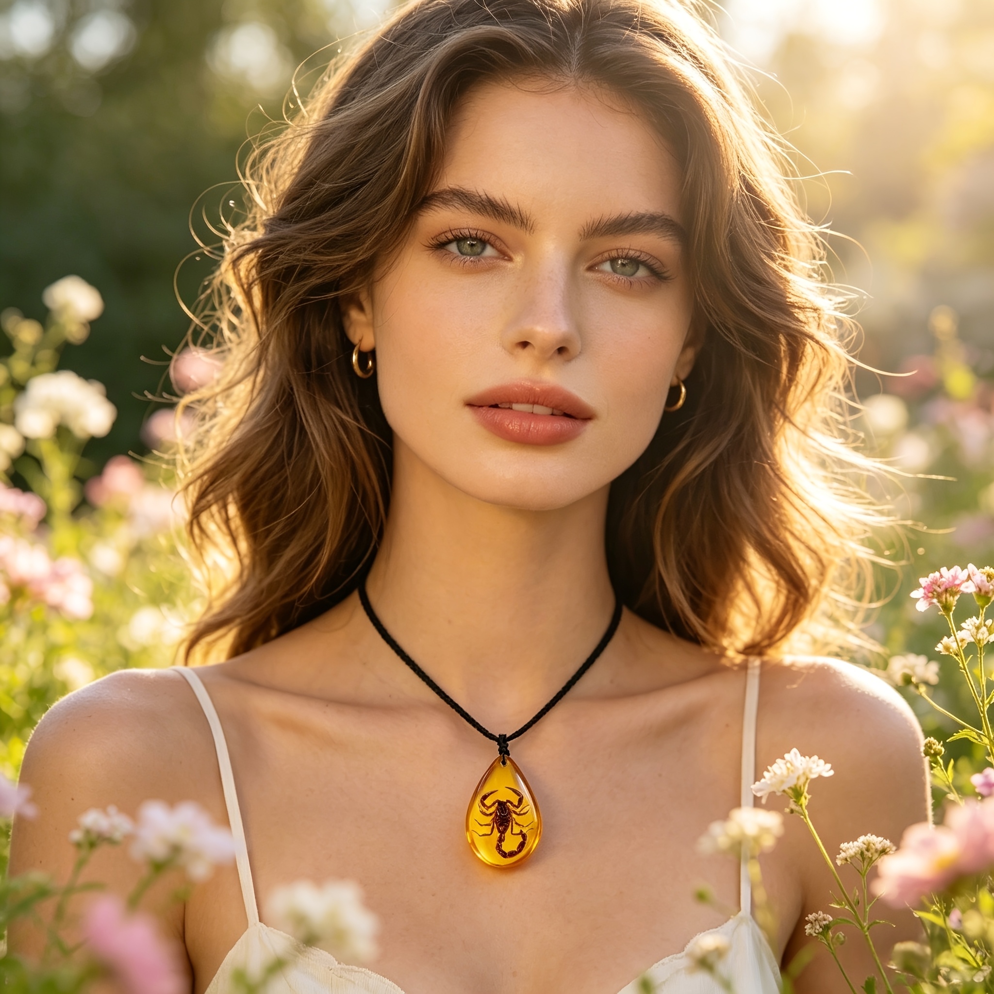 2pcs Imitation Amber Scorpion Pattern Pendant Necklace Set, Unisex