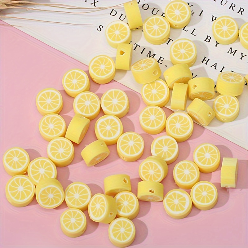 

50pcs Small Lemon Sliced Polymer Clay Flat Beads, Fashion Ornament, Ideal Accessories For Necklace, Bracelet, Keychain, Earrings, Phone Cases Chain, Hair Accessories, Jewelry Making