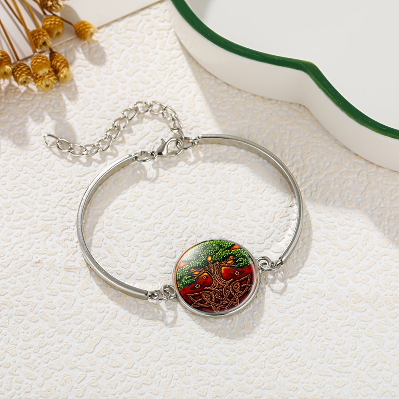 Tree of Life Adjustable Length Bracelet, White Flat Glass Design