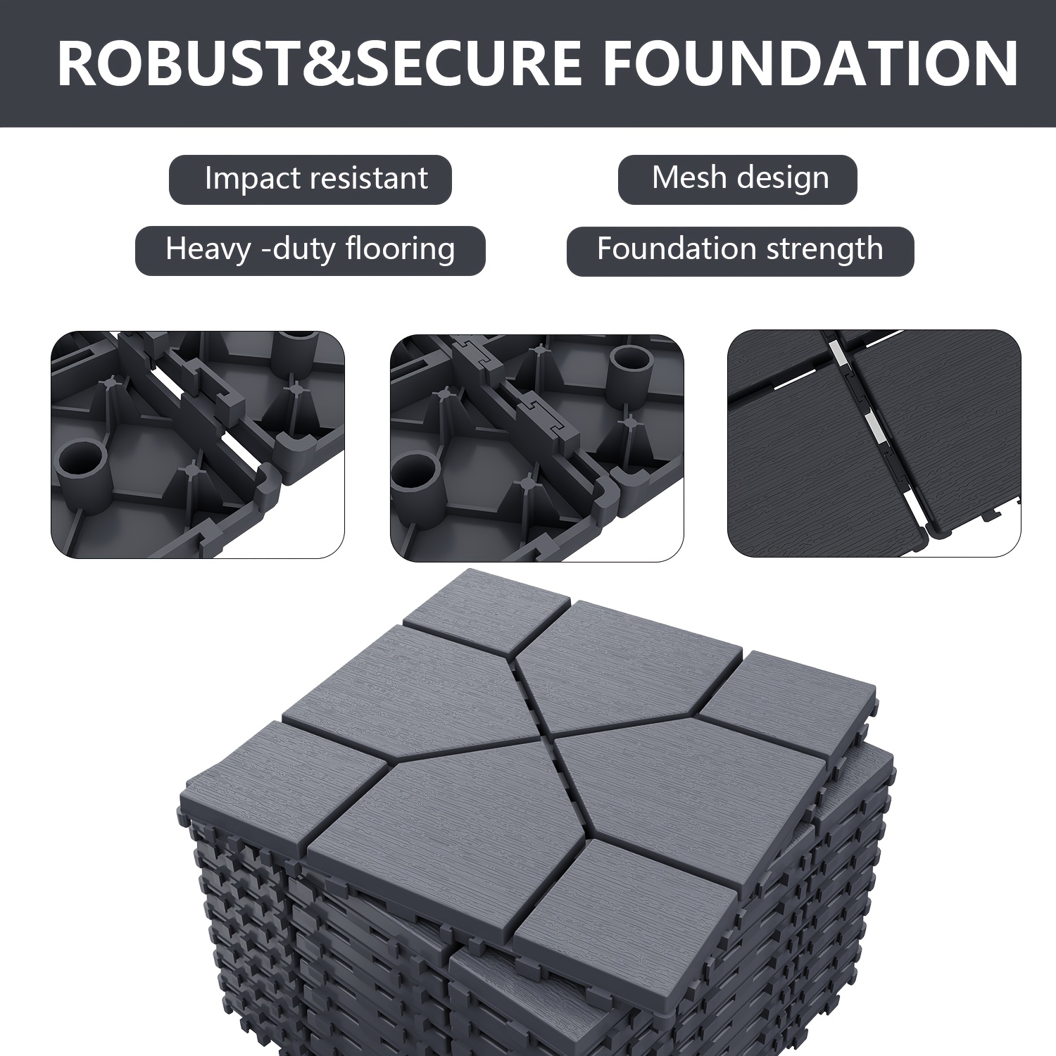 Image of 44pcs Interlocking Plastic Deck Tiles, 12-inch × 12-inch Waterproof Outdoor Flooring, Use, Porch, Poolside, Balcony, Backyard Patio Tiles, Quadrilateral Rhombus