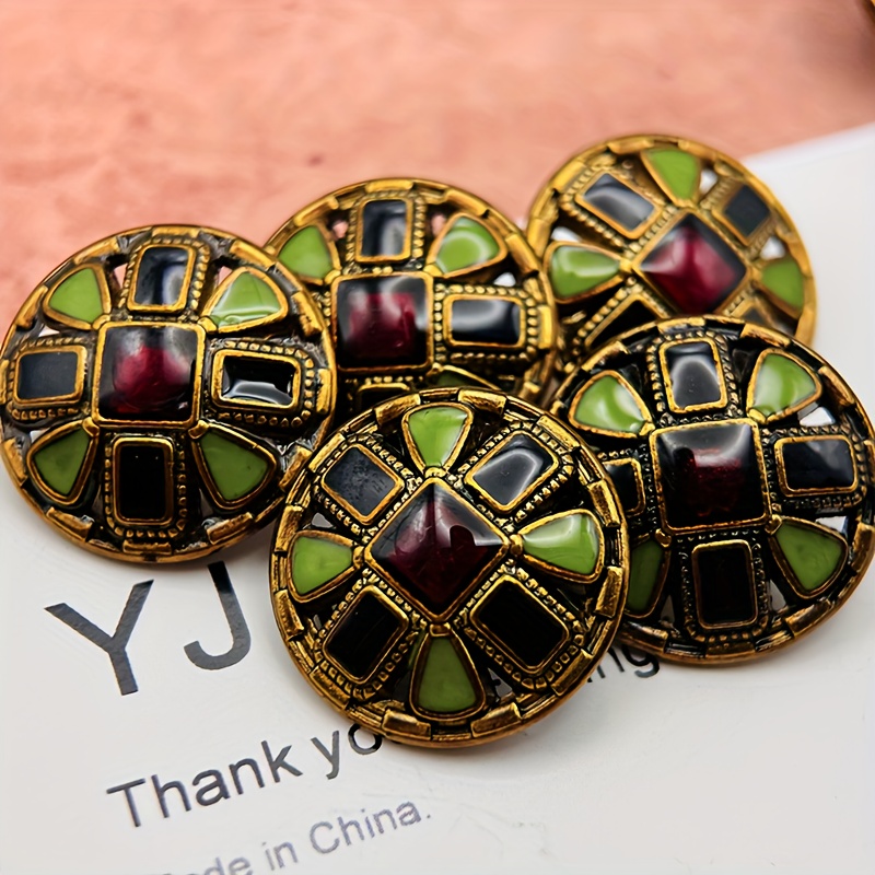 E-shop 5-teilige große Metallknöpfe für Vintage-Kleidung, Accessoires & DIY-Bastelarbeiten – Traditionelle mehrfarbige (/) große 20mm Knöpfe mit
