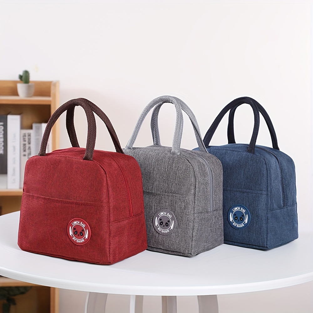 1pc oxford cloth insulated lunch bag thermal bento box tote with aluminum foil lining square hand washable lunch box carrier for students details 0