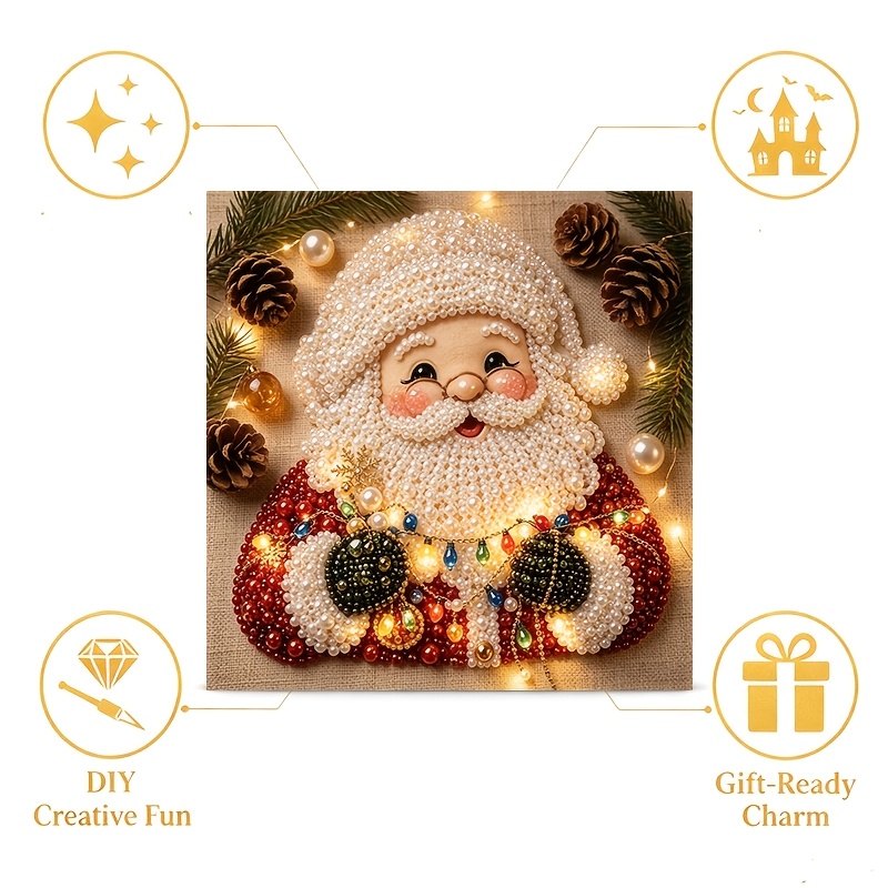 TEMU New Style Pearl Painting Holiday Theme Santa Claus Pattern Handmade Decoration Holiday Atmosphere Pearl Diamond Painting Kit Living Room