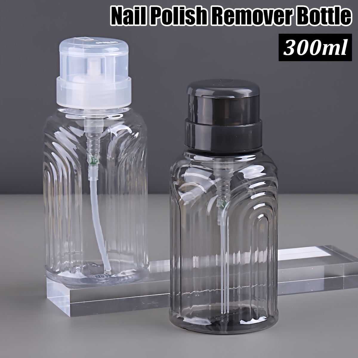 

300ml Transparent Press Nail Remover Bottle, Professional Press Empty Pump Dispensing Bottle For Makeup Remover And Nail Remover Liquid Container Cleaning Nail Salon Home Tool