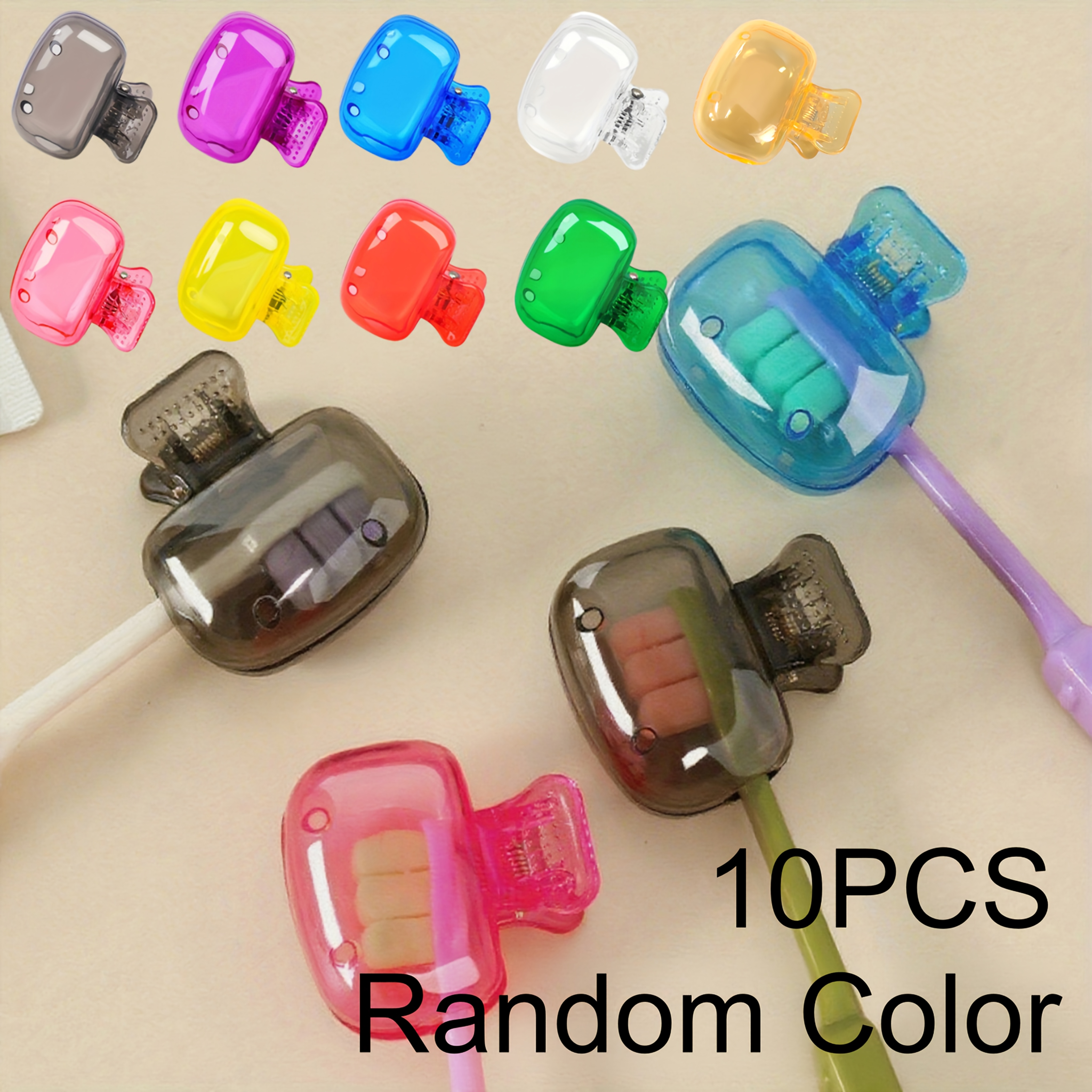 10pcs Toothbrush Storage Clip, Random Color, Essential Travel Protective Cap, Portable Plastic Box Toothbrush Holder